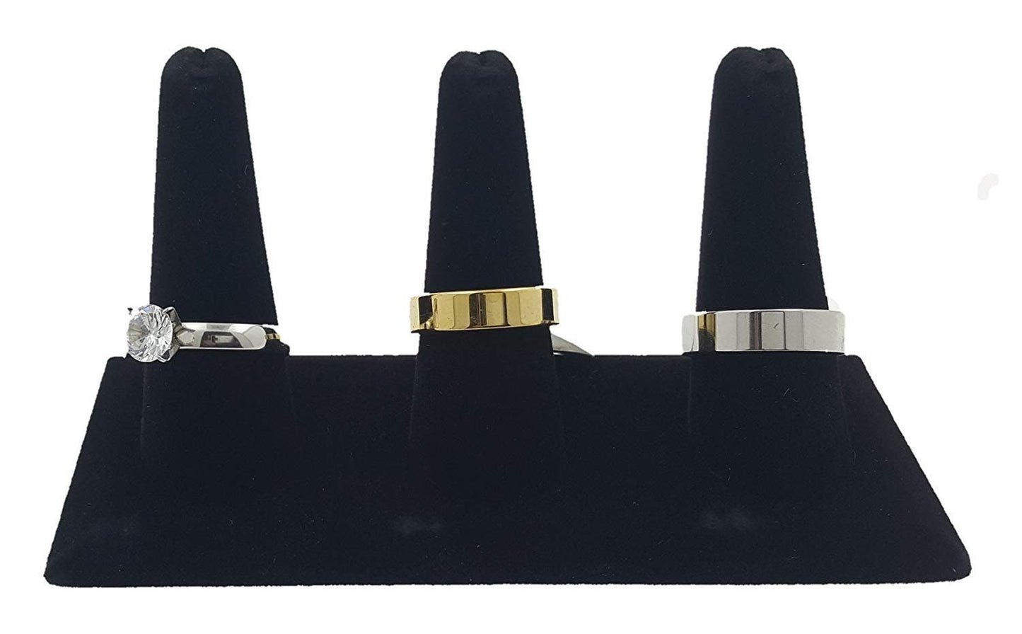 2-Pack Black Velvet, Triple Finger (5"x2"x2.25"H) Showcase Finger Ring Display Finger Multi-Ring Jewelry Stand